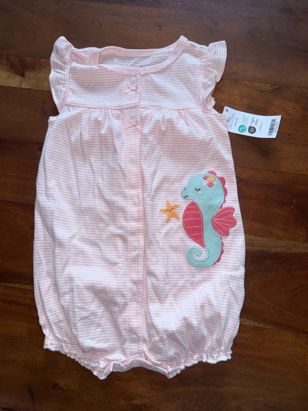 Carter's Pink & White‎ Striped Seahorse Romper